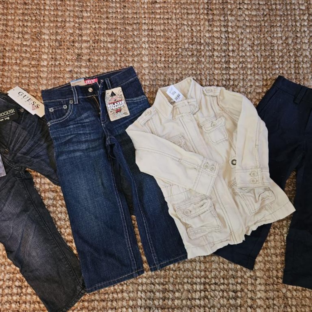 New. Tags! Boy 3T Guess, Polo, Gap, Levi’s. (1) Cargo Jacket, (2) Jean, (1) Pant